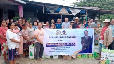 Photo of Martin Manurung Serahkan Bantuan 70 Unit Alat Semprot ke Petani Desa Narumonda V